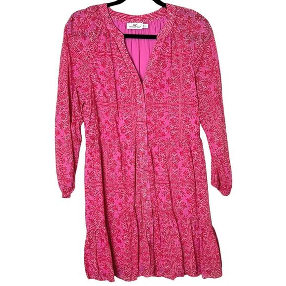 Vineyard Vines Sand Scarf Print Dress Long Sleeve Boho Pink Sz S - Picture 1 of 12